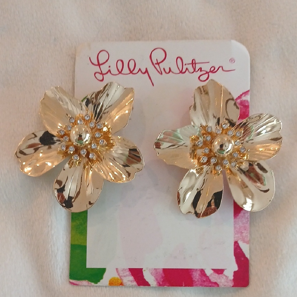 Lilly Pulitzer Gold Floral Statement Earrings